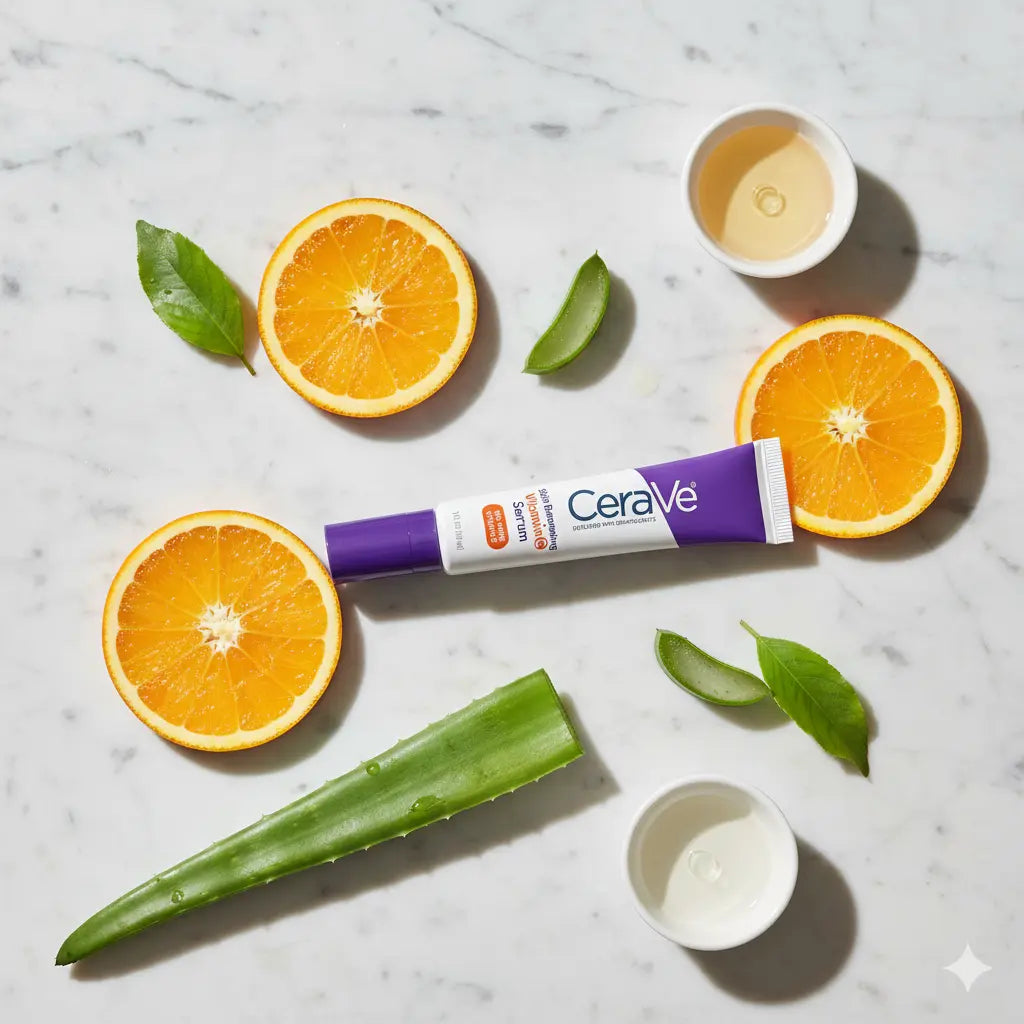 CeraVe 10% Vitamin C serum bottle with ceramides and hyaluronic acid for brightening dull skin